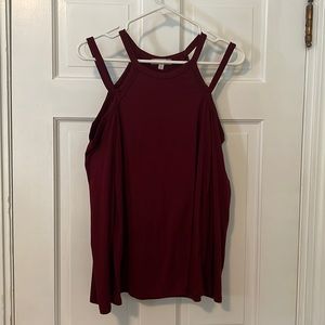 Maroon bare shoulder jersey top